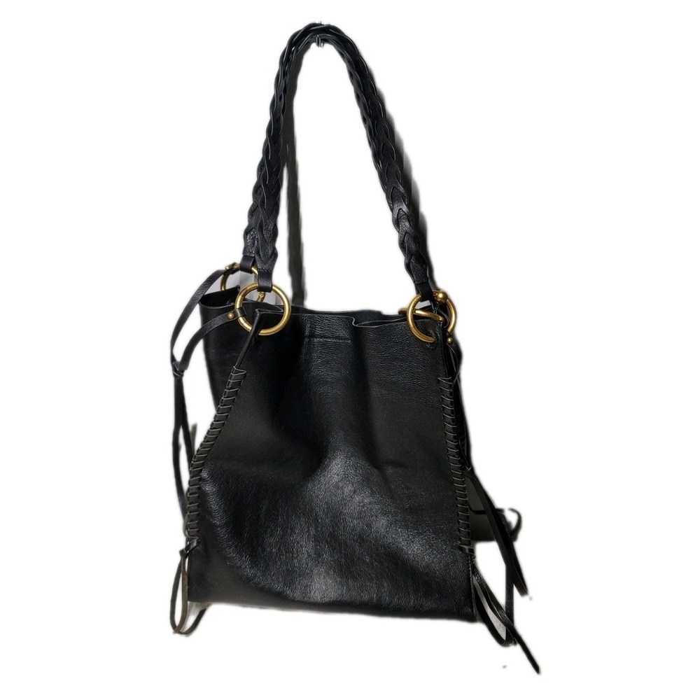 Rebecca Minkoff Boheme Tote Black Braided Handles Tassel Leather